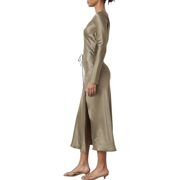 BEC + BRIDGE Classic Silk Asym Midi Dress Green One Shoulder Size 6 - Picture 10 of 12